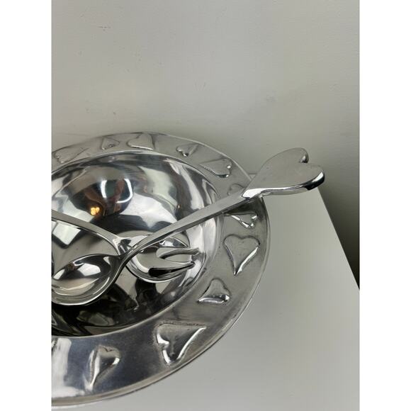 Mexico Silver Salad Bowl Stainless Steel Hearts Spoon Fork Serveware Set RARE - Picture 4 of 11